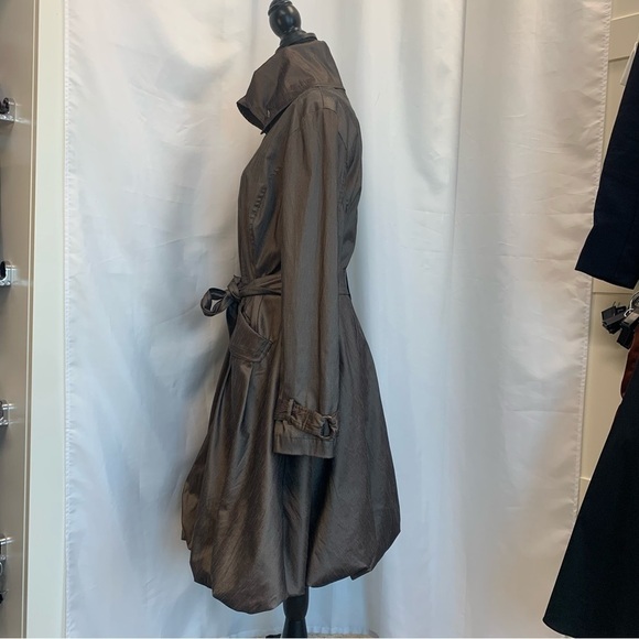 Samuel Dong brown bronze Belted Full Zip Water Resistant Bubble Trench Coat Sz L - Picture 5 of 16